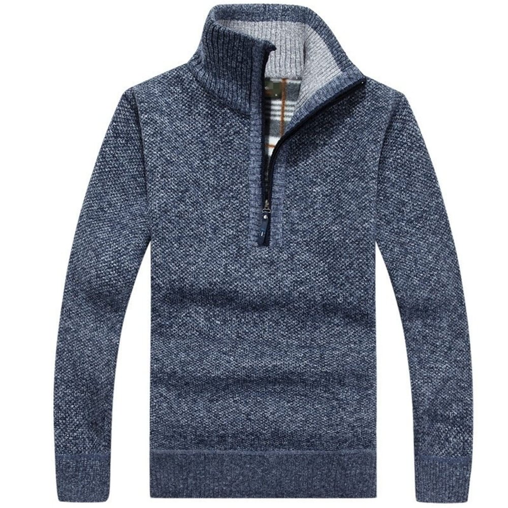 Kaxiya2021 Men's Quarter Zip Fleece Sweaters Half-Zip Stand Collar Thermal Pullover Regular Knit Jumpers Warm Soft & Casual (Blue,Medium)
