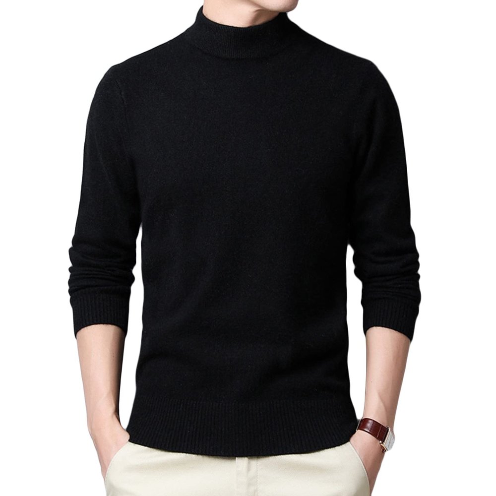 Kaxiya2021 Men's Slim Fit Turtleneck Sweater Casual Basic Thermal Kintted Pullover Lightweight Cotton Soft Solid Jumpers (Black,3X-Large)