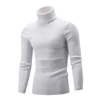 Kaxiya2021 Men's Slim Fit Turtleneck Sweater Cable Knit Thermal Pullover Regular Fit Casual Knitted Twisted Solid Jumpers (White,Medium)