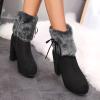 Bcshiye Women's Chunky Heel Ankle Booties Fur Lined Warm Comfort Winter Boots Anti-slip Platform High Heel Snow Boots view 3