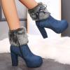 Bcshiye Women's Chunky Heel Ankle Booties Fur Lined Warm Comfort Winter Boots Anti-slip Platform High Heel Snow Boots view 3