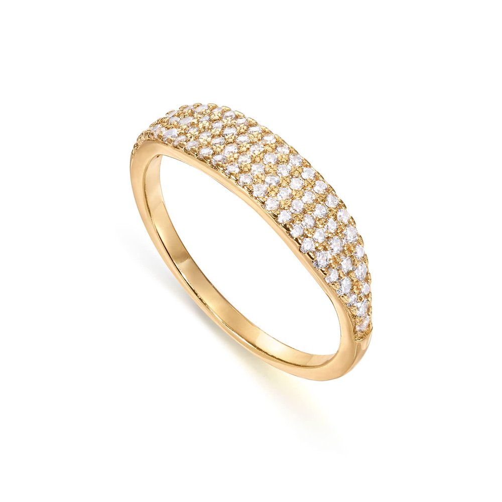 PAVOI 14K Gold Plated Slim Signet CZ Ring for Women - Yellow Gold
