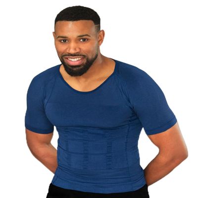 Curveless Men's Posture Corrector T-shirt | Anti Back Pain | Straightens Back and Shoulders | Compression | Undershirt | Short sleeves Blue