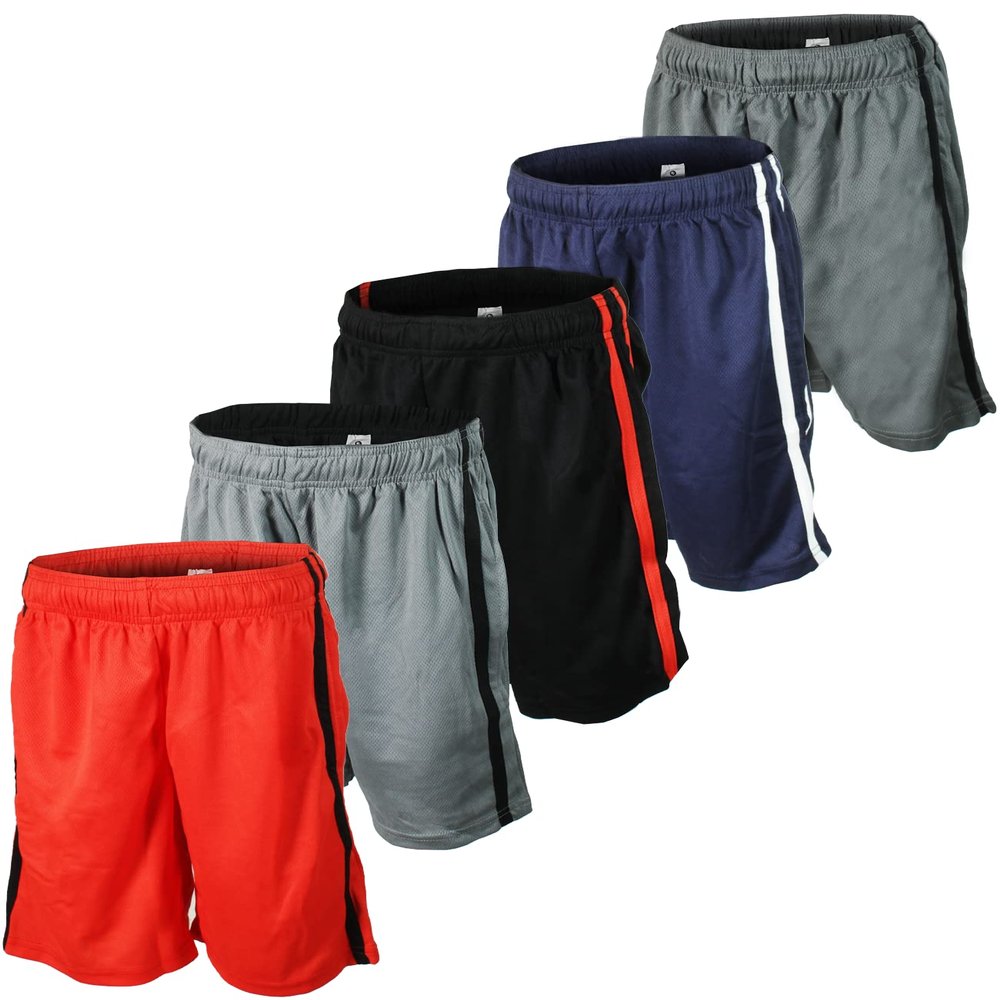 BROOKLYN VERTICAL Boys 5-Pack Athletic Performance Basketball Shorts with Pockets and Drawstring Closure (6X, Combo A)