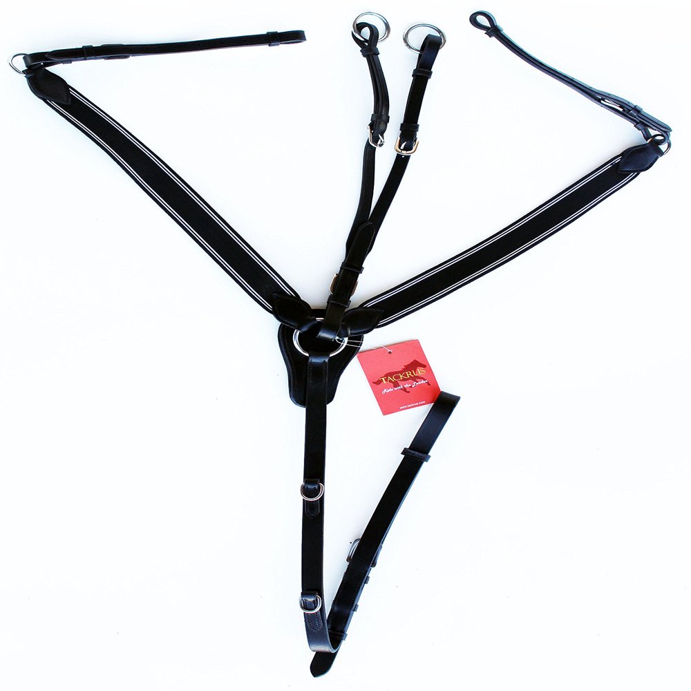 TackRus Horse English Padded Leather Riding Tack Stretchable Nylon Black Breastplate 803880BKC