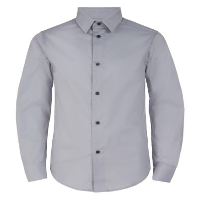 Calvin Klein Boys' Long Sleeve Slim Fit Dress Shirt, Button-down Style With Buttoned Cuffs & Shirttail Hem, Silver Metal, 10 Husky