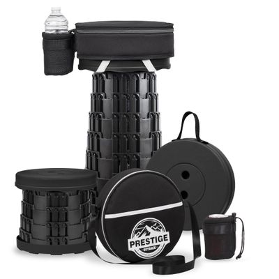 Prestige Outback 2025 Upgraded Collapsible Stool & 3-in-1 Cushioned Carry Bag, Adjustable Height Folding Stool, Telescopic Camping Chair Retractable Seat or Footrest for Outdoors & Travel, Max 620lbs