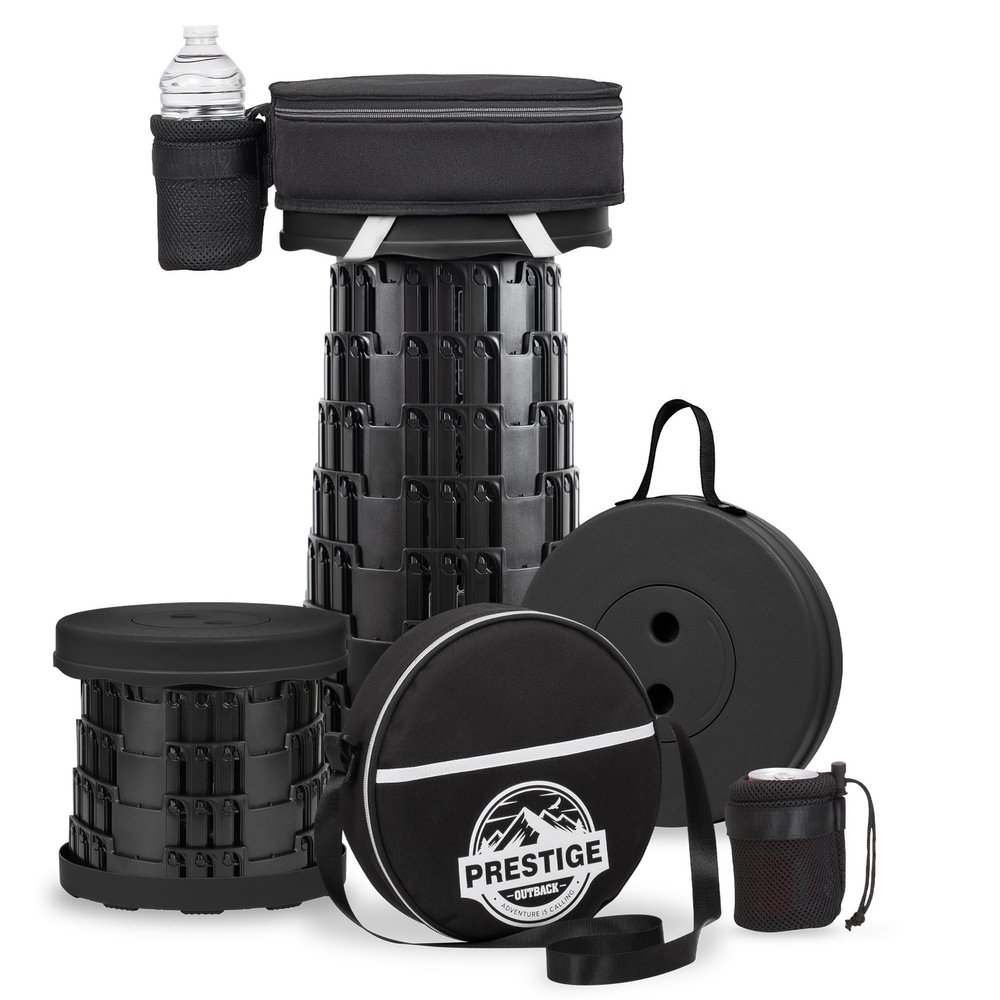 Prestige Outback 2025 Upgraded Collapsible Stool & 3-in-1 Cushioned Carry Bag, Adjustable Height Folding Stool, Telescopic Camping Chair Retractable Seat or Footrest for Outdoors & Travel, Max 620lbs