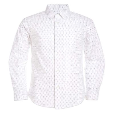 Calvin Klein Boys' Long Sleeve Patterned Dress Shirt, Button-down Style With Buttoned Cuffs, Logo White, 8 Husky