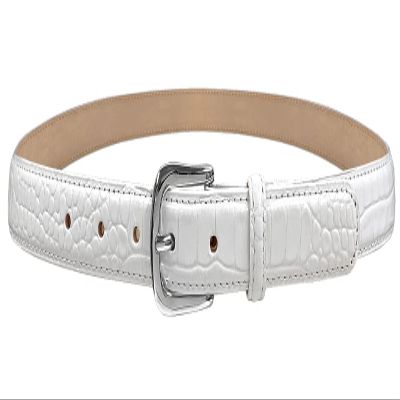 A274NP Silver Buckle Genuine Full-Grain Cowhide Leather Dress Belt 1"(25mm) Wide (Silver Alligator White, 44)