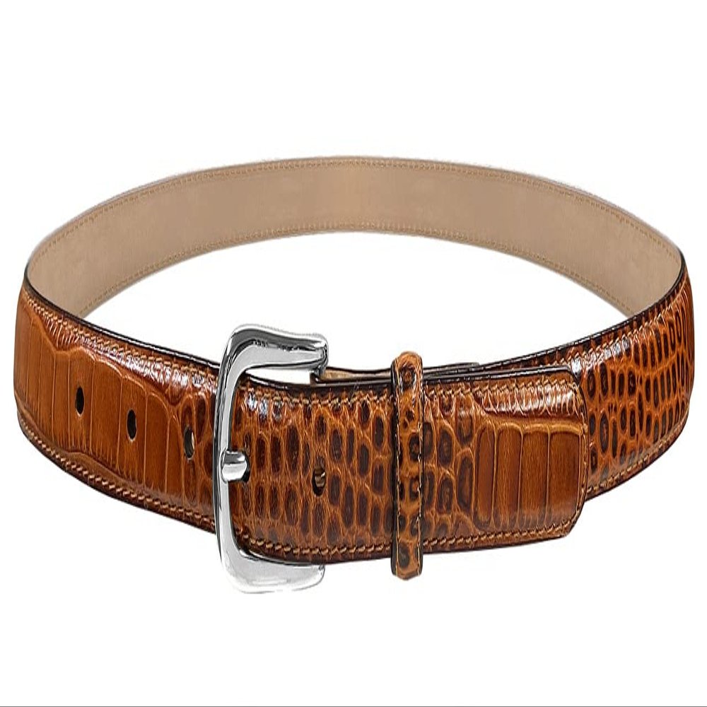 A274NP Silver Buckle Genuine Full-Grain Cowhide Leather Dress Belt 1"(25mm) Wide (Silver Alligator Tan, 32)