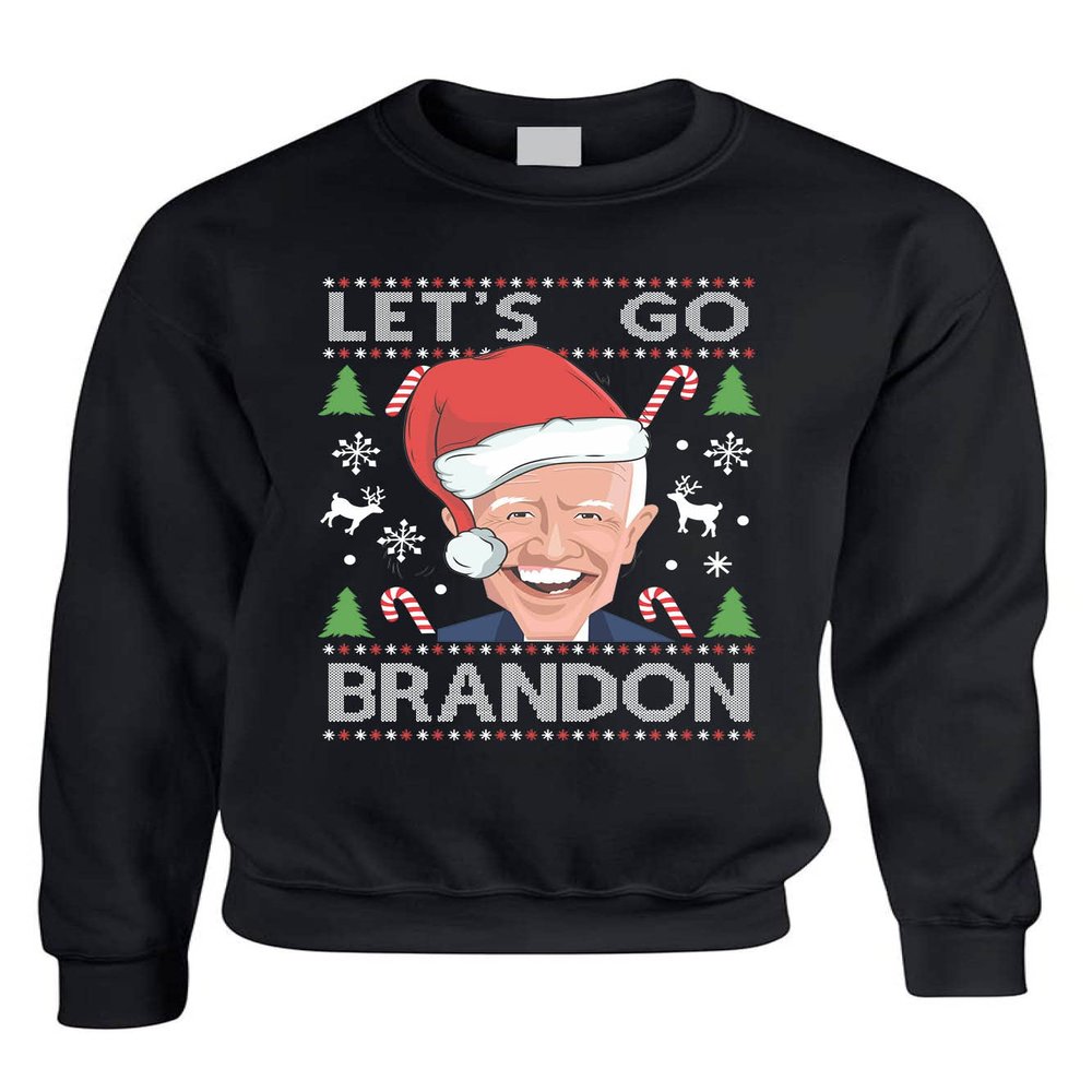 ALLNTRENDS Let's Go Brandon Ugly Christmas Meme Racing Car Anti Joe Biden Ugly Xmas Sweatshirt (M, Black)