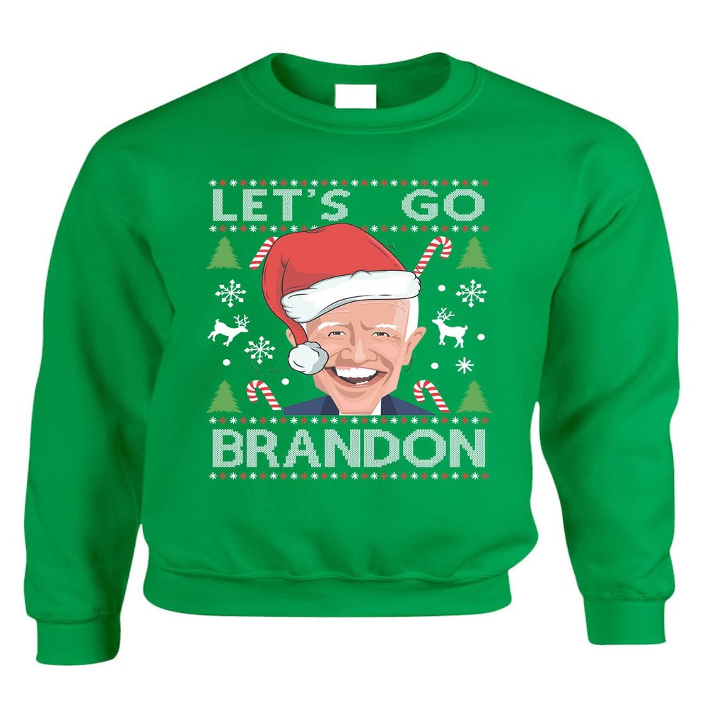 ALLNTRENDS Let's Go Brandon Ugly Christmas Meme Racing Car Anti Joe Biden Ugly Xmas Sweatshirt (XL, Irish Green)