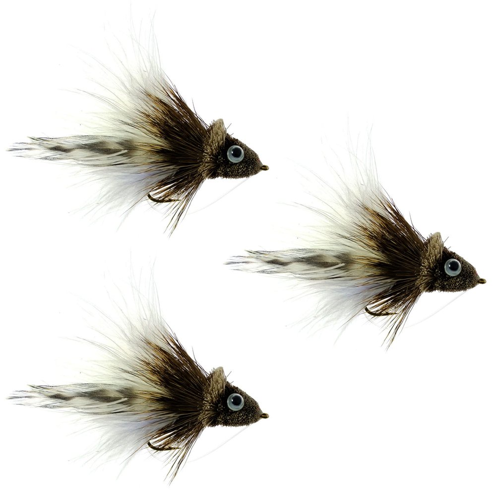 The Fly Fishing Place White Natural Dahlberg Diver Hair Bass Bugs - Fly Fishing Diving Flies - Set of 3 Flies Hook Size 4