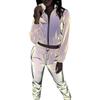 Women Rave Reflective Zip Up Long Sleeves Crop Top Jacket Sweatshirt or Jogger Pants with Pockets view 2