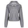 Women Rave Reflective Zip Up Long Sleeves Crop Top Jacket Sweatshirt or Jogger Pants with Pockets view 3