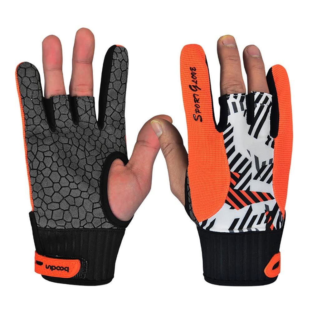 Bowling Gloves Silicone Anti-Skid Palm Left and Right Hand Gloves Elastic Spandex Flexible Wrist Support Breathable Fabric 3 Finger Design Thumb Protector Mitten for Bowling Sports Fitness Gym