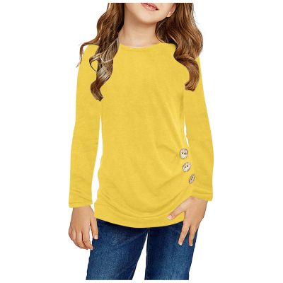 POLG Kids Girls Knot Front T-Shirts Long Sleeve Loose Tunic Tops Crewneck Sweatshirts Fall Warm Pullover Blouse Tee Shirt (Yellow, 4-5 Years)