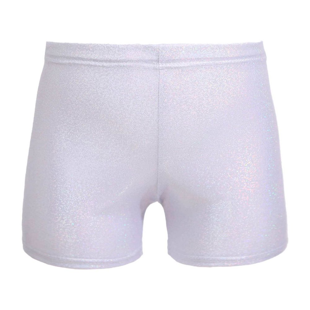 Aislor Girls Metallic Dance Shorts Yoga Sports Cycling Running Shorts Gymnastics Athletic Shorts Tumbling Boxer Bottoms Silver A01 4-5 Years