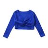 easyforever Kids Girl's Thick Knot Ruched Dance Crop Tops Ballet Wrap Shrug Sweater Long Sleeve Wrap Tops Sweatshirt Royal Blue 7-8 Years view 3