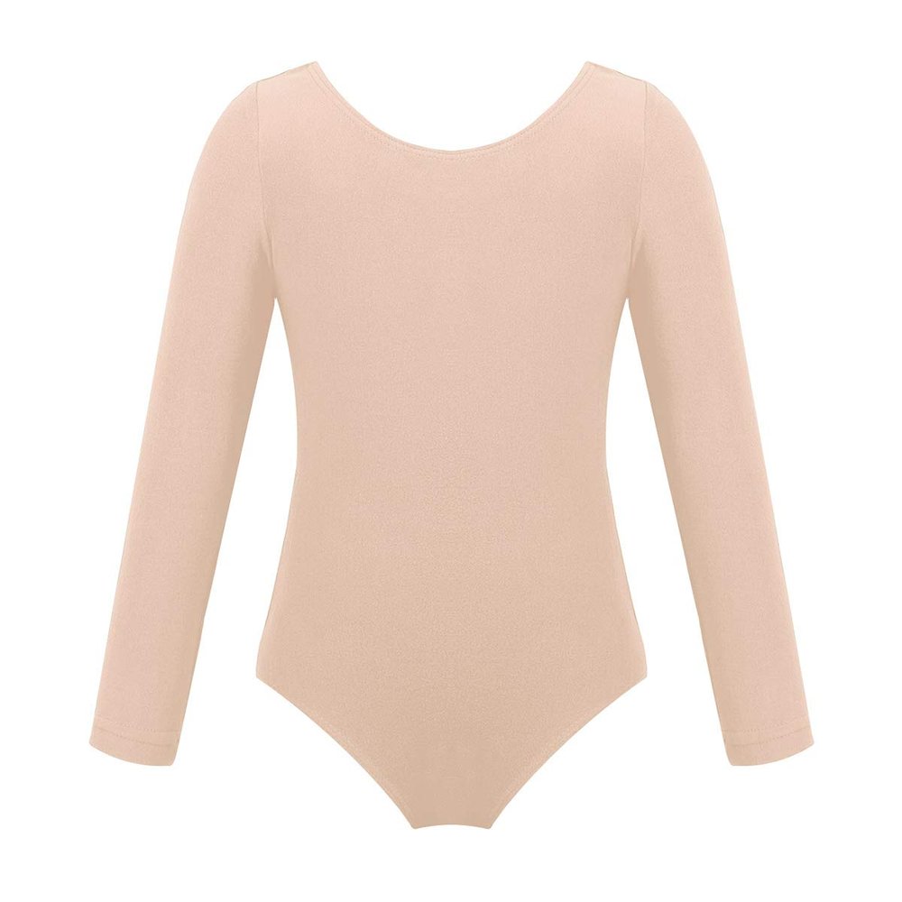 Fldy Kids Girls Basic Long Sleeves Leotard Ballet Dance Gymnastics Leotard Bodysuit Dancewear One Piece Outfit Apricot 3 Years