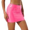 YiZYiF Women's PVC Wet Look Leather High Waist Stretch Mini Bodycon Skirt Short Wrap Skirt Pink Medium view 2