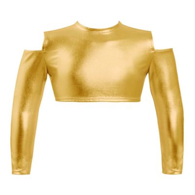 Freebily Kids Junior Girls Long Sleeve Turtle-Neck Athletic Cropped Shirt Sportswear Ballet Dance Active Crop Top Gold_B 4