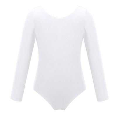 Fldy Kids Girls Basic Long Sleeves Leotard Ballet Dance Gymnastics Leotard Bodysuit Dancewear One Piece Outfit White 3 Years