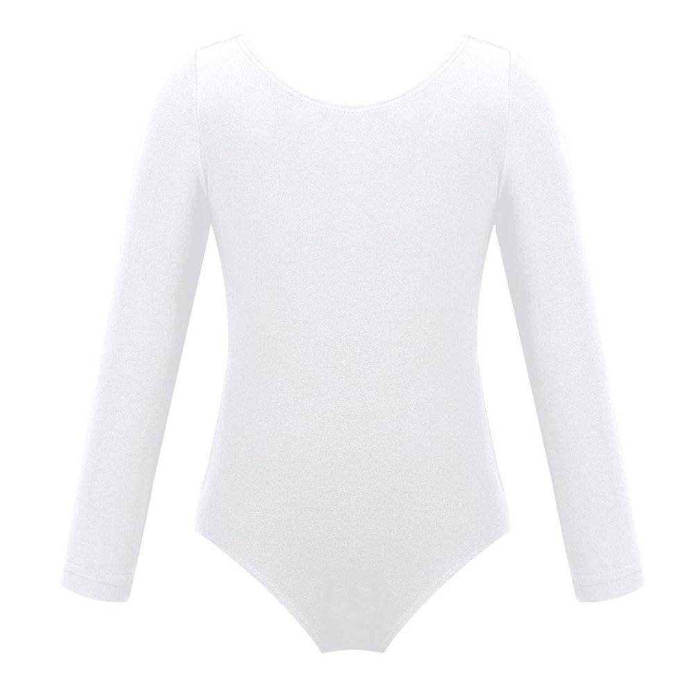 Fldy Kids Girls Basic Long Sleeves Leotard Ballet Dance Gymnastics Leotard Bodysuit Dancewear One Piece Outfit White 3 Years