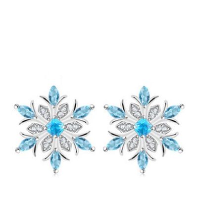 COLORFUL BLING Women's Blue Snowflake Dangle Earrings Pendant Necklace Ring Set Flower Clavicle Chain Crystal Thanksgiving Day Gift for Women Female Winter Christmas Xmas Jewelry-Clip On Earrings