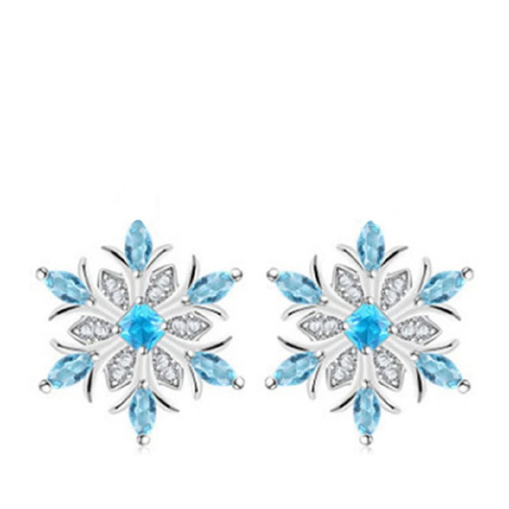 COLORFUL BLING Women's Blue Snowflake Dangle Earrings Pendant Necklace Ring Set Flower Clavicle Chain Crystal Thanksgiving Day Gift for Women Female Winter Christmas Xmas Jewelry-Clip On Earrings