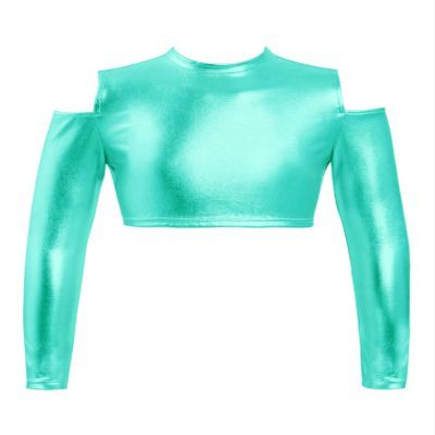 Freebily Kids Junior Girls Long Sleeve Turtle-Neck Athletic Cropped Shirt Sportswear Ballet Dance Active Crop Top Lake Green_B 6