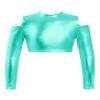 Freebily Kids Junior Girls Long Sleeve Turtle-Neck Athletic Cropped Shirt Sportswear Ballet Dance Active Crop Top Lake Green_B 6 view 1