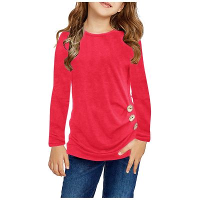 Kids Girls Knot Front T-Shirts Long Sleeve Loose Tunic Tops Crewneck Sweatshirts Fall Warm Pullover Blouse Tee Shirt (Red, 6-7 Years)