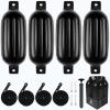 Dreizack Boat Fenders 4 Pack 6.5"x23", Boat Bumpers for Docking with 4 Ropes, Inflatable Ribbed Marine Pontoon Boat Fender Bumper for Docks with 1 Storage Bag, 1 Air Pump and 4 Needles, Black view 1