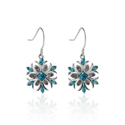 COLORFUL BLING Women's Blue Snowflake Dangle Earrings Pendant Necklace Ring Set Flower Clavicle Chain Crystal Thanksgiving Day Gift for Women Female Winter Christmas Xmas Jewelry-Hook Earrings
