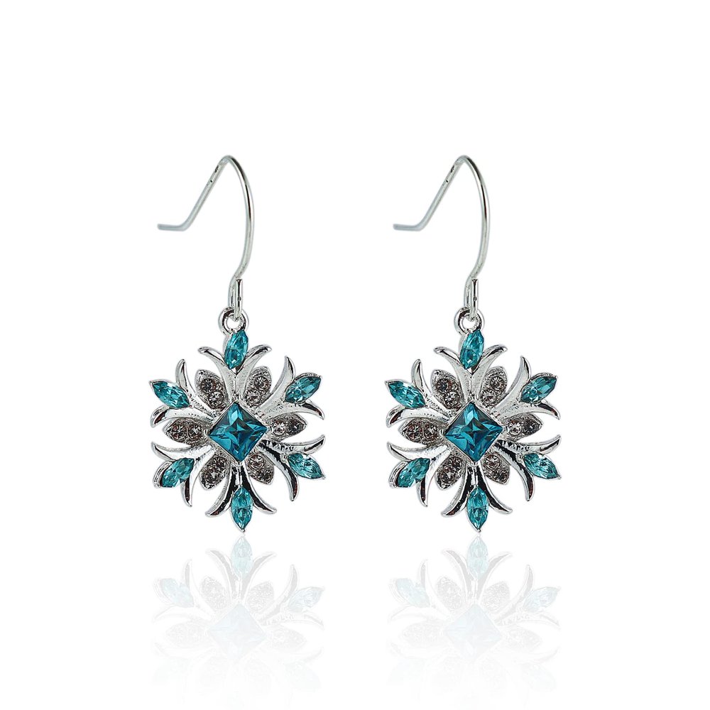 COLORFUL BLING Women's Blue Snowflake Dangle Earrings Pendant Necklace Ring Set Flower Clavicle Chain Crystal Thanksgiving Day Gift for Women Female Winter Christmas Xmas Jewelry-Hook Earrings