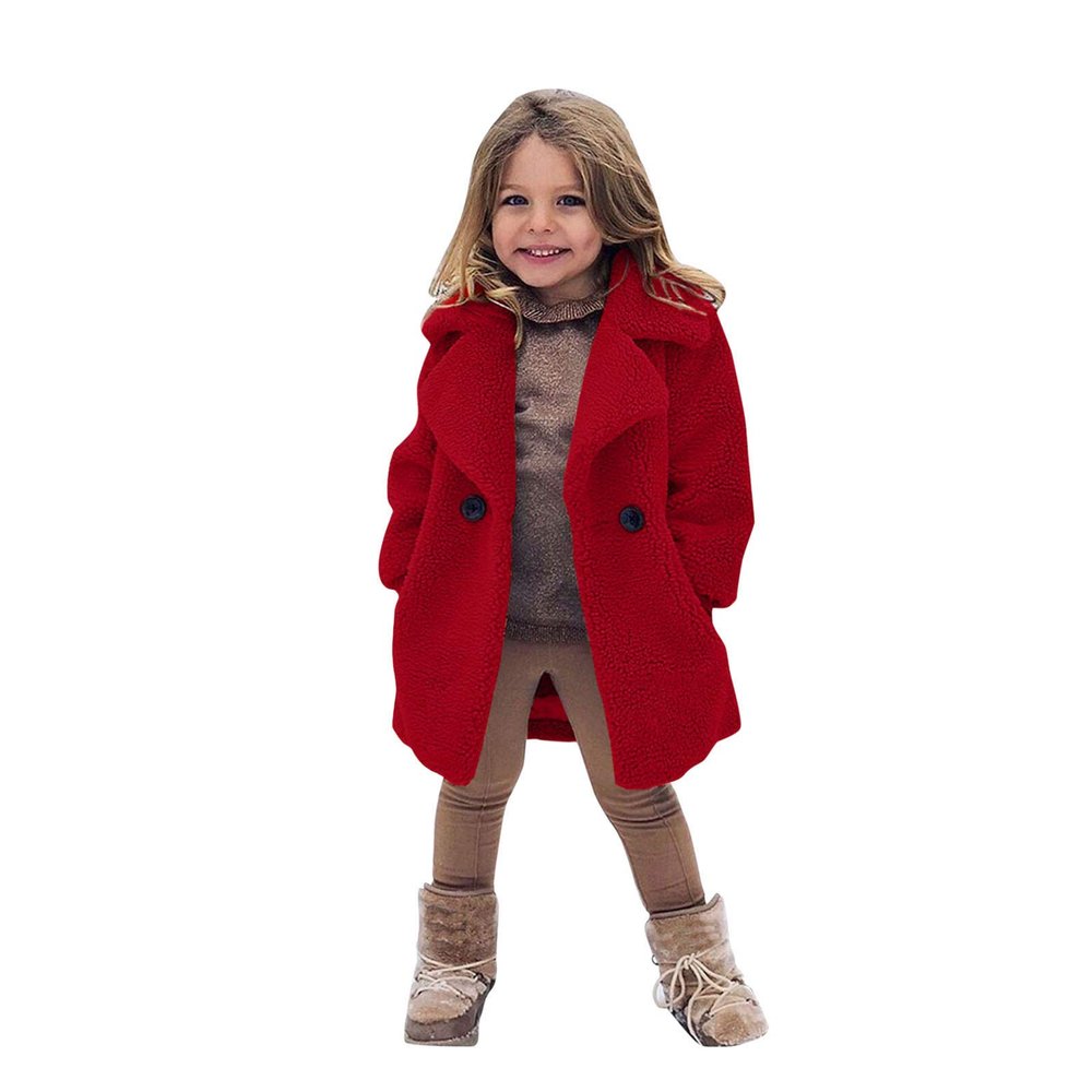 Baby Girls Duffle Overcoat Toddler Kids Winter Windproof Thicken Cardigan Outerwear Jackets Warm Fleece Lapel Coats (Red, 5-6 Years)