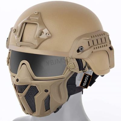 Tactical Airsoft PJ Helmet and Full Face Protection Air Gun Mask,with Detachable Anti-Fog Goggles for Air Gun Paintball CS Game, TAN, Suitable for head circumference 56-61cm
