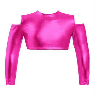 Freebily Kids Junior Girls Long Sleeve Turtle-Neck Athletic Cropped Shirt Sportswear Ballet Dance Active Crop Top Hot Pink_B 6