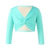 easyforever Kids Girl's Thick Knot Ruched Dance Crop Tops Ballet Wrap Shrug Sweater Long Sleeve Wrap Tops Sweatshirt Mint Green 9-10 Years view 1
