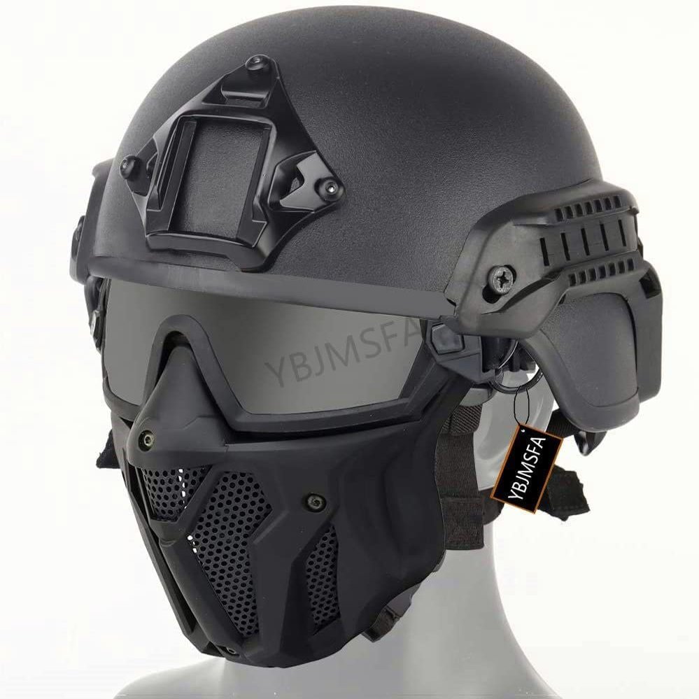 Tactical Airsoft PJ Helmet,and Full Face Protection Airsoft Mask with Detachable Anti-Fog Goggles for Airsoft Paintball CS Games