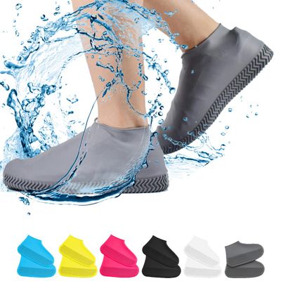Waterproof Shoe Covers, Non-Slip Water Resistant Overshoes Silicone Rubber Rain Shoe Cover Protectors for Kids, Men, Women (Medium, Gray)