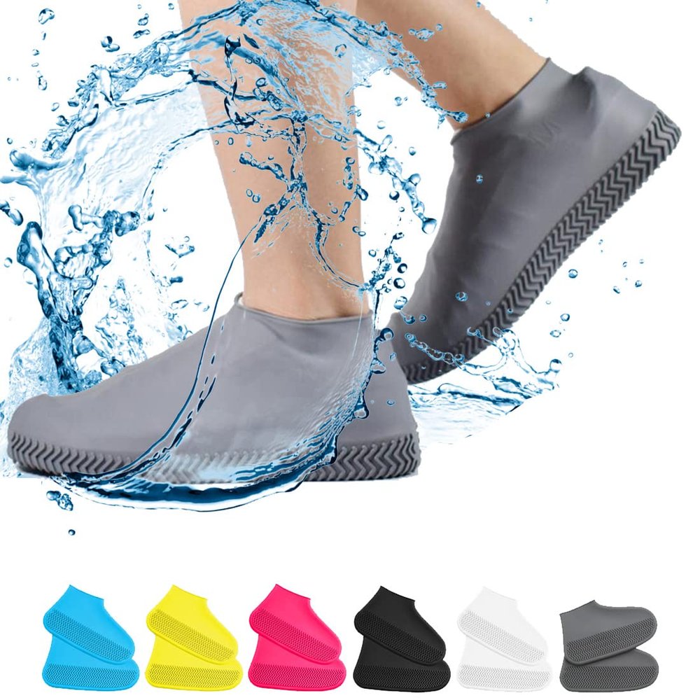 Waterproof Shoe Covers, Non-Slip Water Resistant Overshoes Silicone Rubber Rain Shoe Cover Protectors for Kids, Men, Women (Medium, Gray)