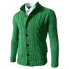 Men's Twisted Button Down Sweater Long Sleeve Stand Collar Thermal Cardigan Fashion Casual Slim Fit Cable Knitwear (Green,X-Large) view 1
