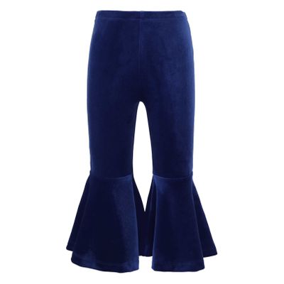 ACSUSS Toddler Girls Velvet Flare Pants Kids Stretch Bell Bottoms Vintage Style Ruffle Trousers Dark Blue 2-3 Years