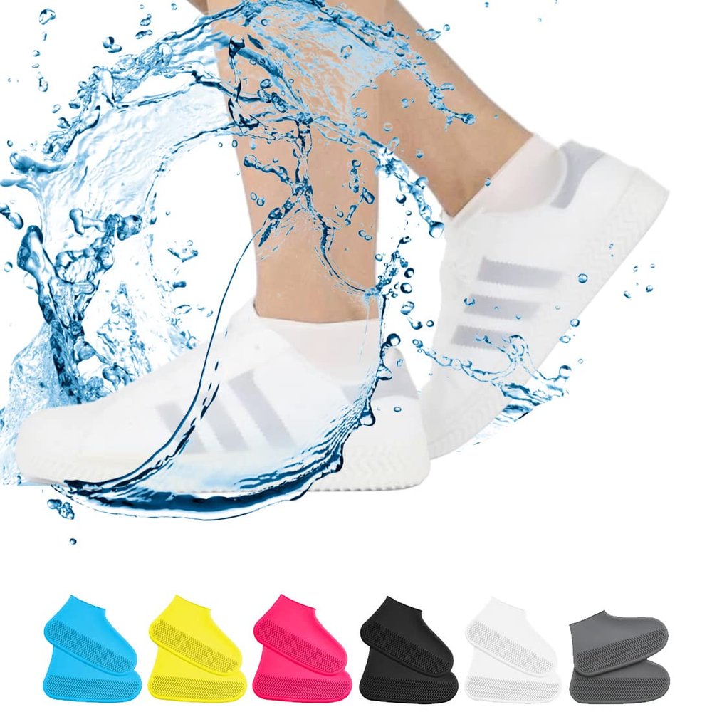 Waterproof Shoe Covers, Non-Slip Water Resistant Overshoes Silicone Rubber Rain Shoe Cover Protectors for Kids, Men, Women (Small, White)