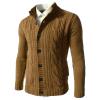 Kaxiya2021 Men's Twisted Button Down Sweater Long Sleeve Stand Collar Thermal Cardigan Fashion Casual Slim Fit Cable Knitwear (Khaki,XX-Large) view 1