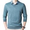 Men's Fleece V Neck Sweater Casual Slim Contrast Collar Pullover Top Lightweight Long sleeve Basic Lapel Pullover (Green,3X-Large) view 1