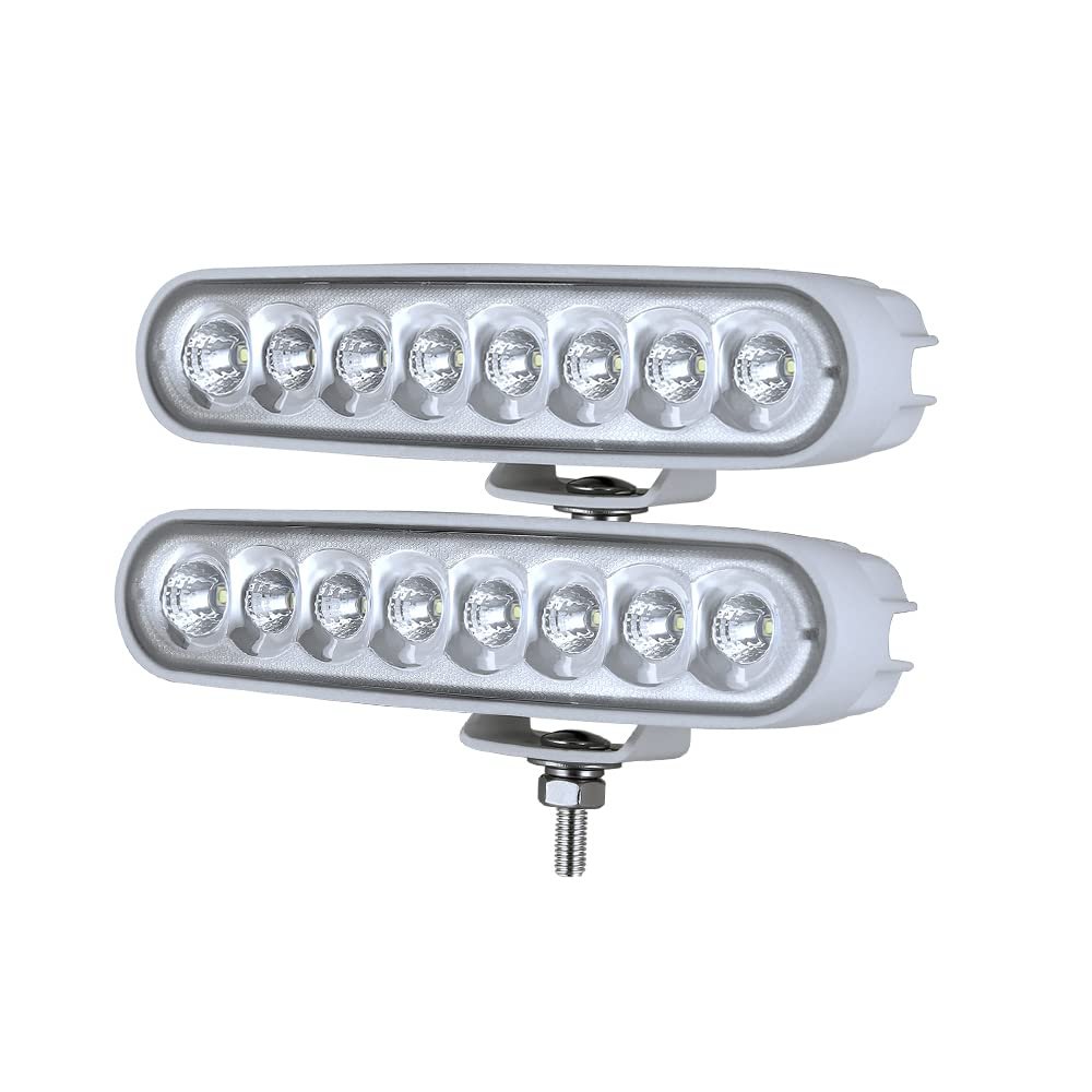 BIGLIONX 6.5 Inch Flood LED Light Bar, 2 PC 80W 8600LMS Slim Deck Dock Marine Lamp, IP69K 12V 24V Super Bright for Boat Truck Off-Road Car SUV (White)